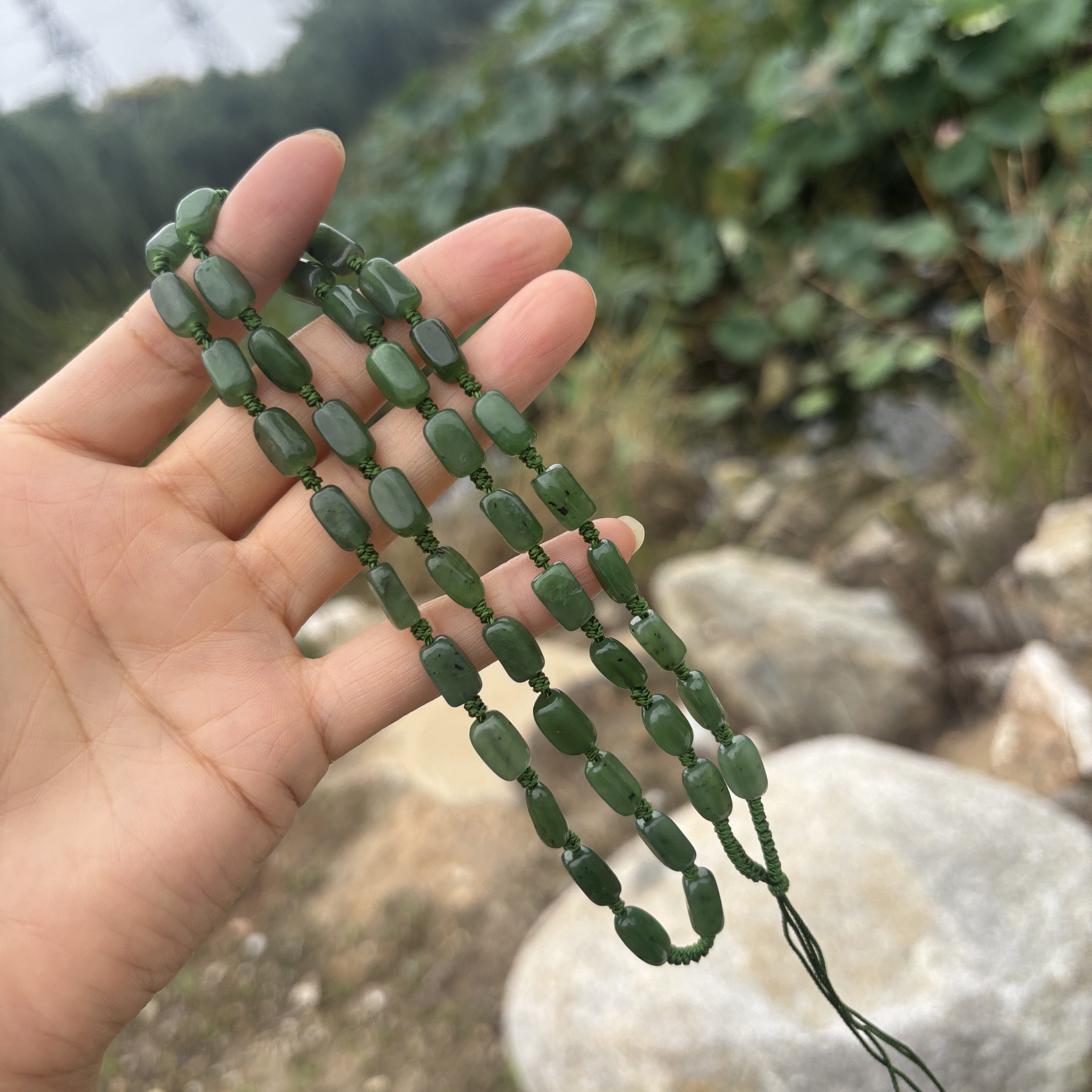 和田玉碧玉项链卡6mm小颗随形珠链手工编织妈妈链挂件链多样性发
