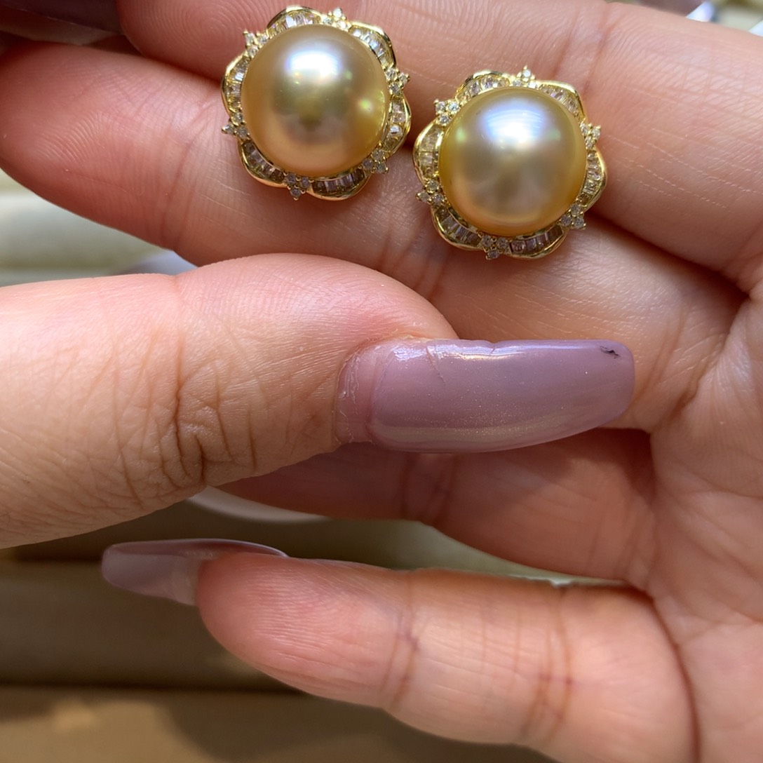 银S925镶嵌耳饰海水珍珠