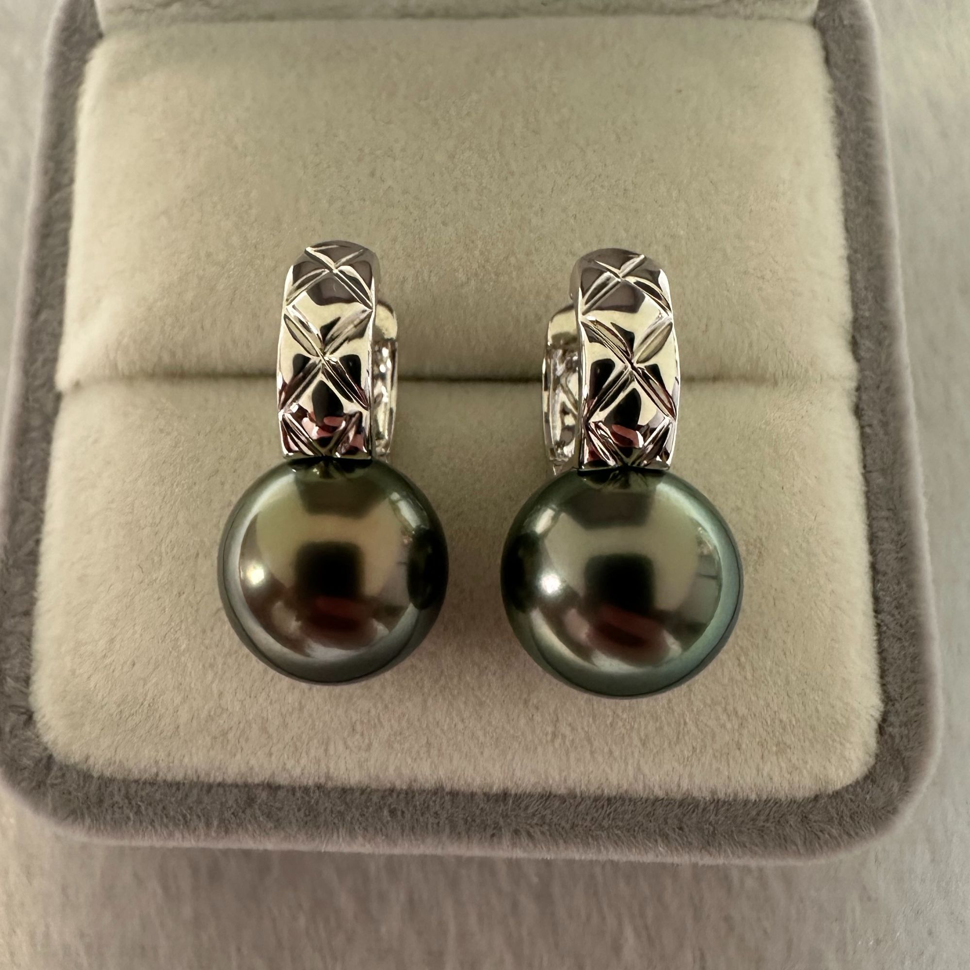 海水珍珠大溪地珍珠耳包18k金12-13mm正圆极强光孔雀绿小香风优雅