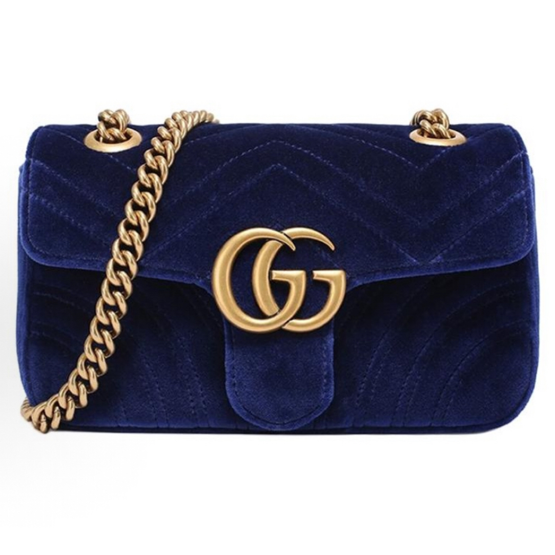 95新 GUCCI/古驰 马蒙金标Logo做旧链条绗缝天鹅绒