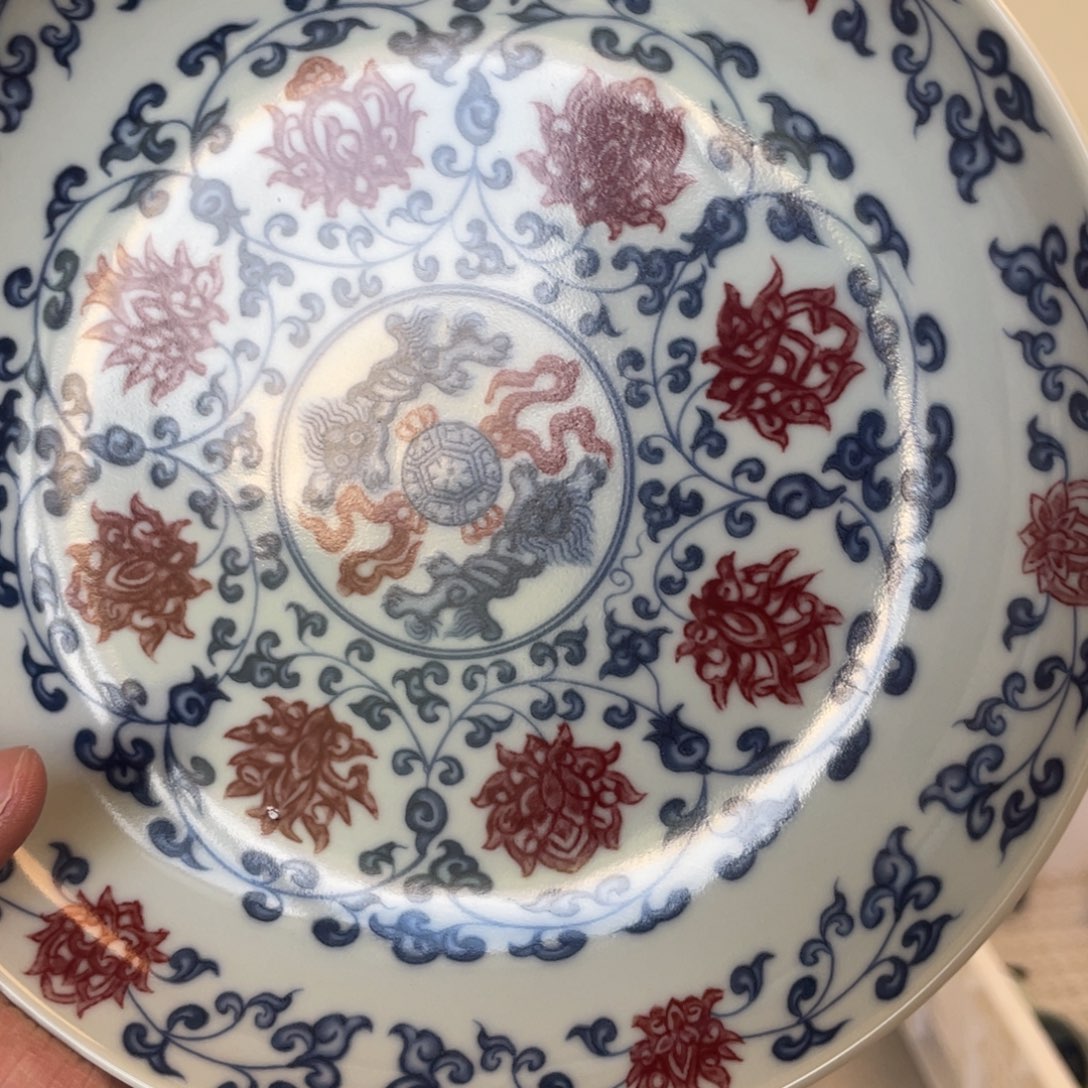 瓷片景德镇釉里红缠枝莲大壶承