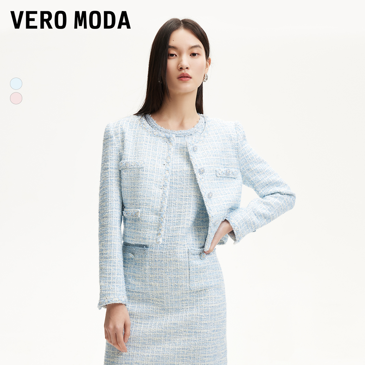 Vero Moda外套2025新款亮丝编织假口袋精致小香风洋气高级感百搭
