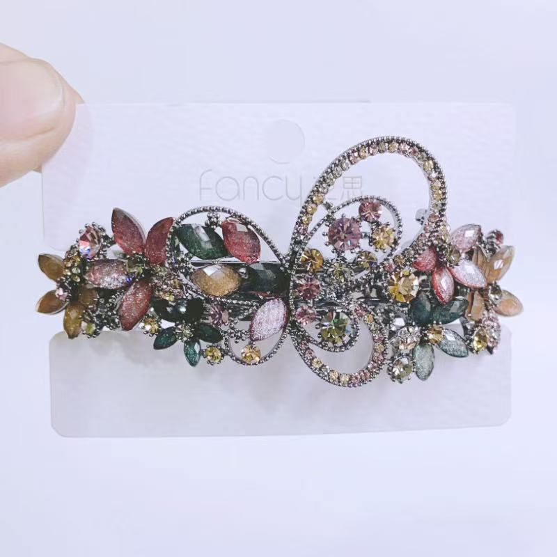 中年优雅大号横夹马尾夹发夹女后脑勺一字弹簧夹奥钻妈妈发卡顶夹