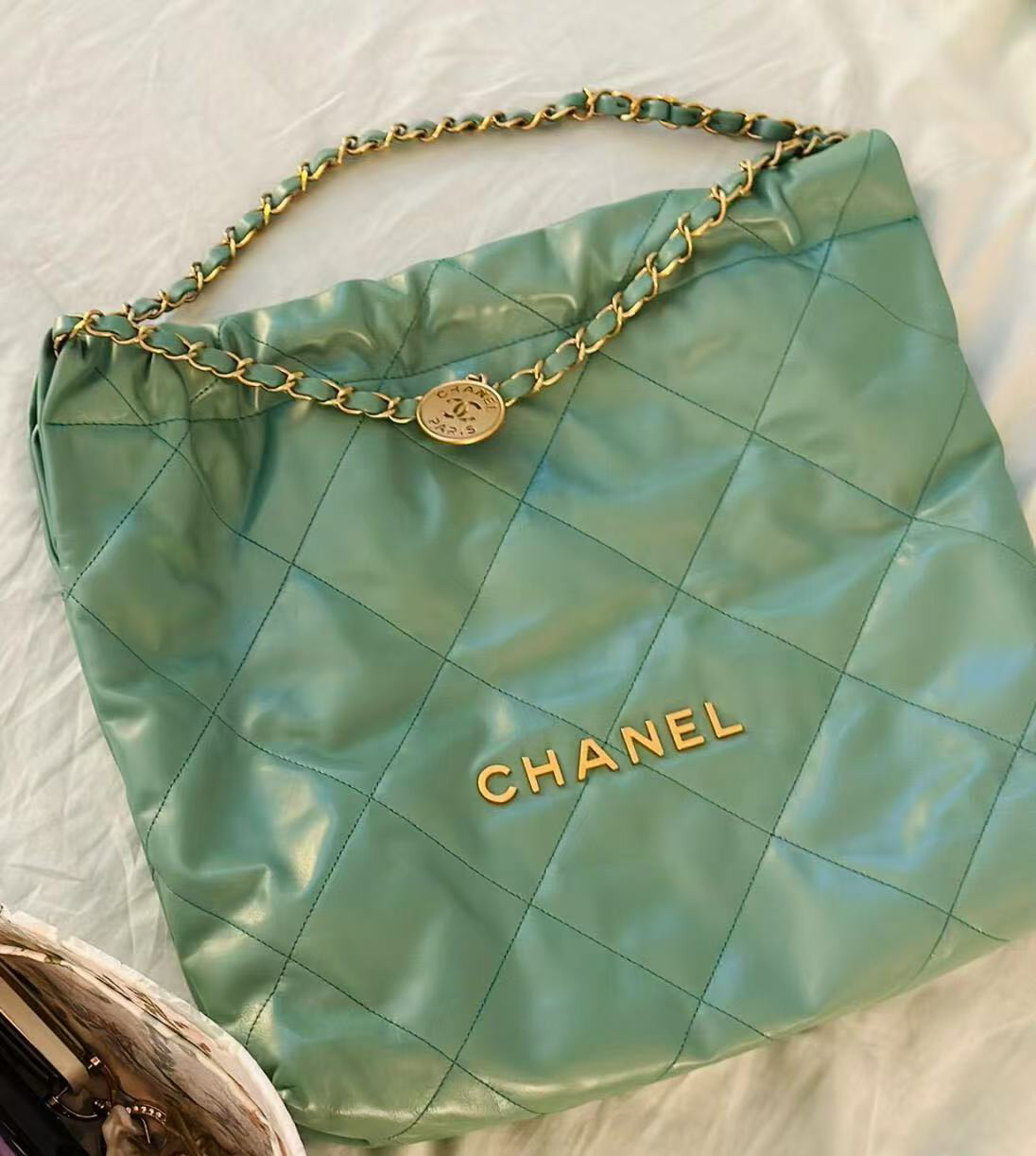 95新 Chanel/香奈儿 泡泡专属/香奈儿绿色垃圾袋中号包/98新包展