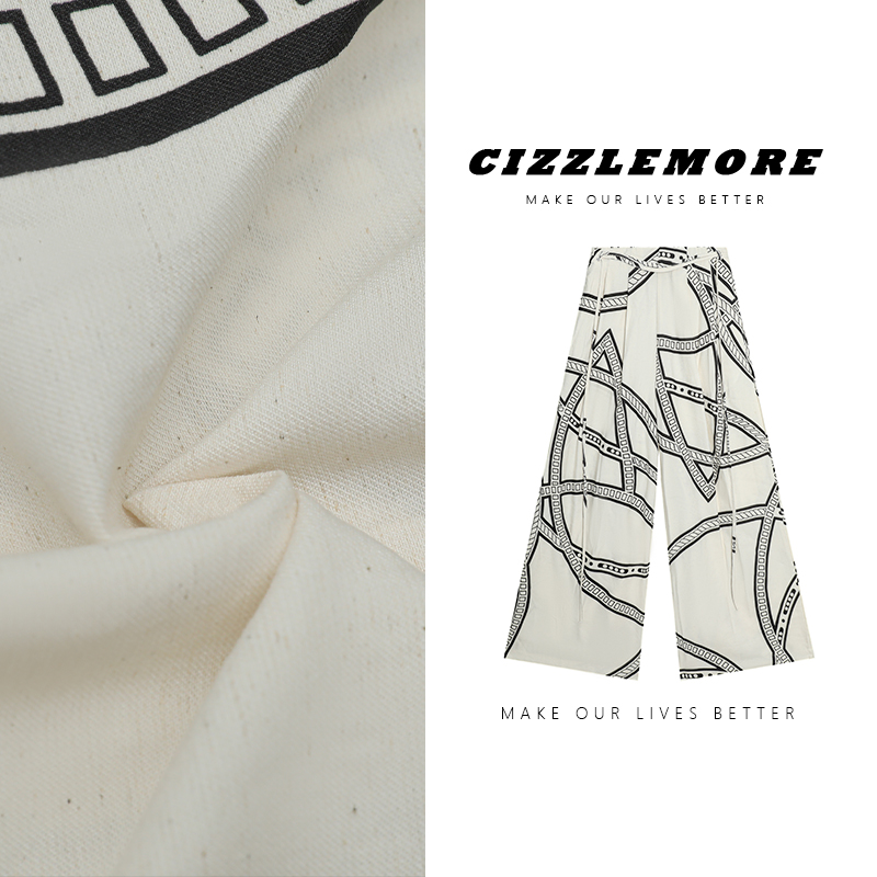 【几何老钱】复古印花阔腿宽松显瘦休闲气质亚麻裤