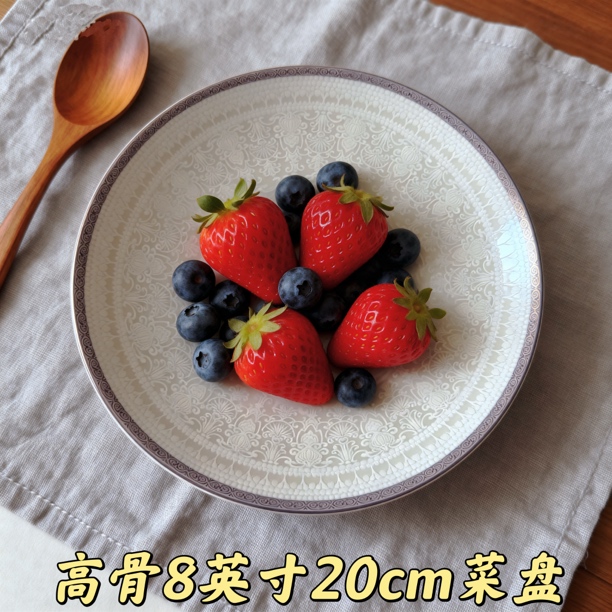 【满花平盘808】高级感8英寸20㎝ 家用餐盘 45%高档骨瓷