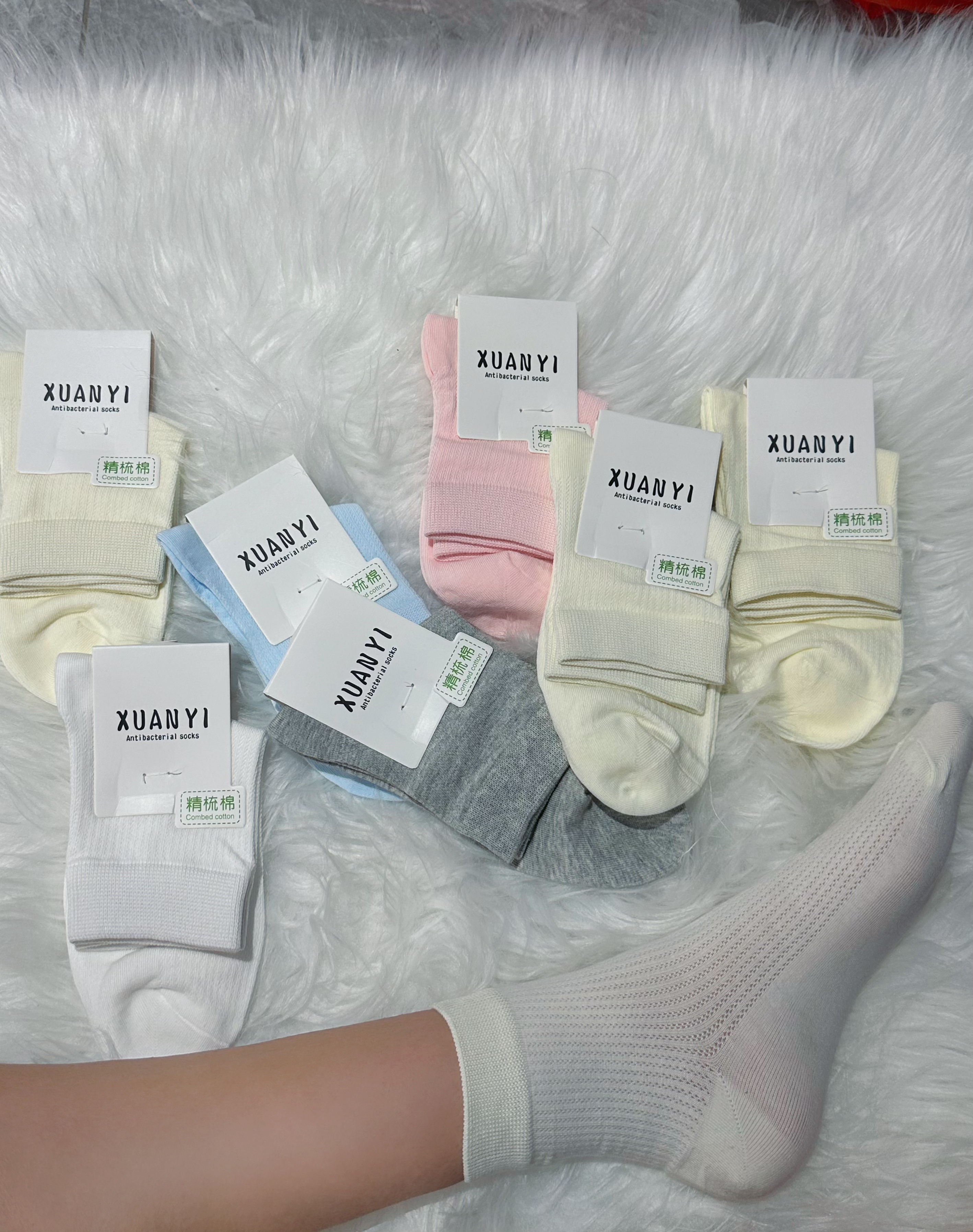 夏季女袜中筒纯色薄款棉袜子