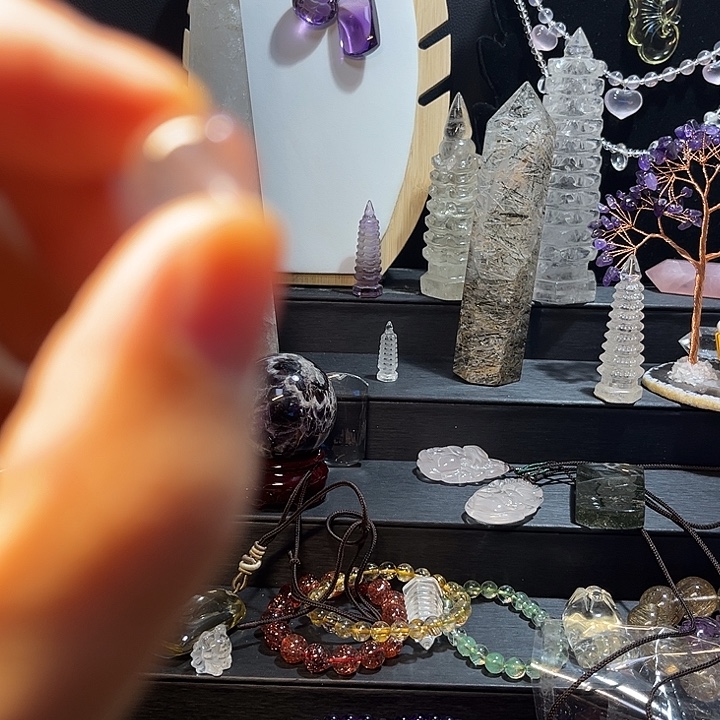 未镶嵌颈饰芙蓉石天然粉水晶小珠子