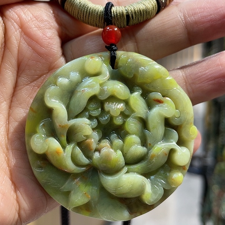 【闪购商品】岫玉颈饰未镶嵌岫玉精品牡丹花吊坠