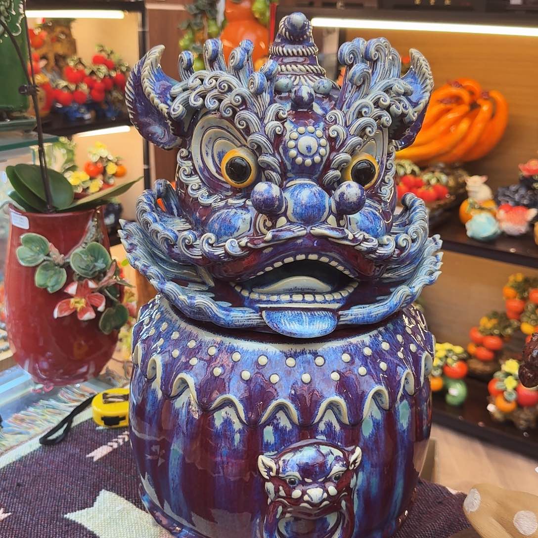 时***转陶瓷49高度醒狮鼓精品