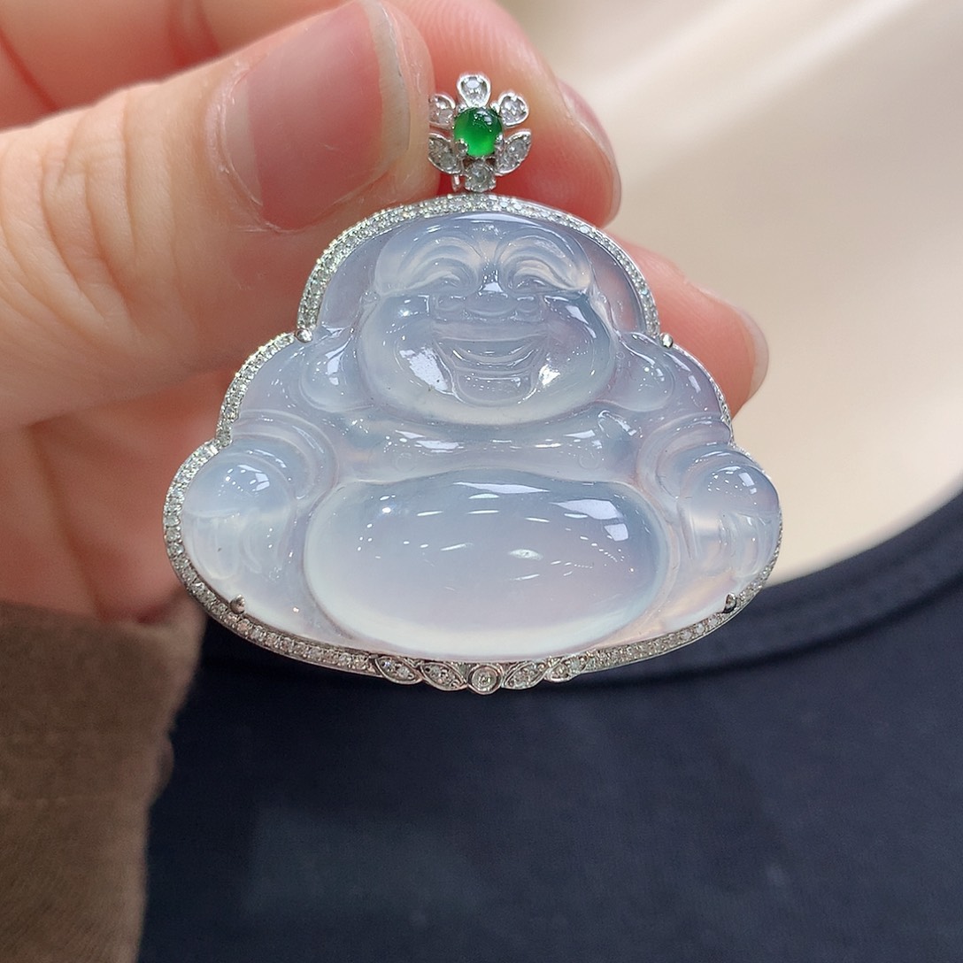 翡翠颈饰18K金镶嵌佛公