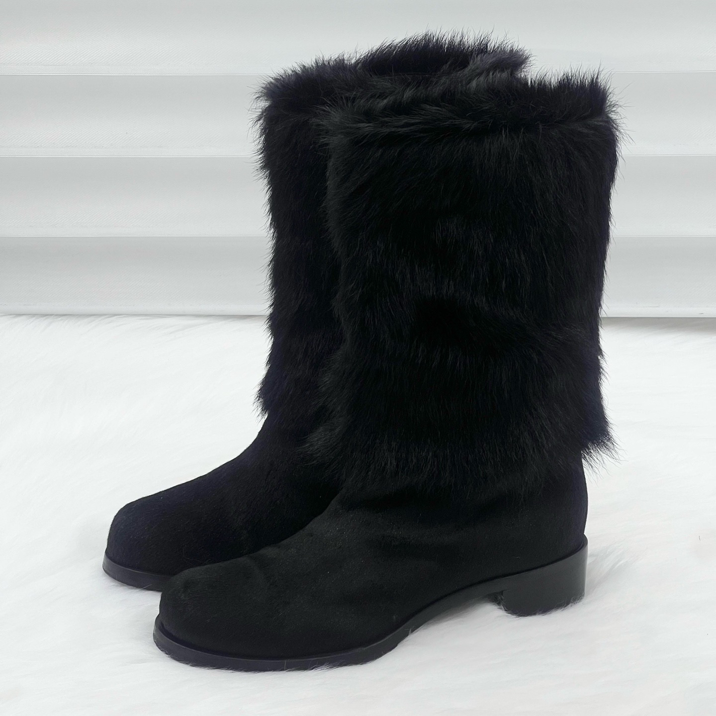 99新 Chanel/香奈儿 马海毛内侧双c中筒靴 38码 公价1.5w j1052