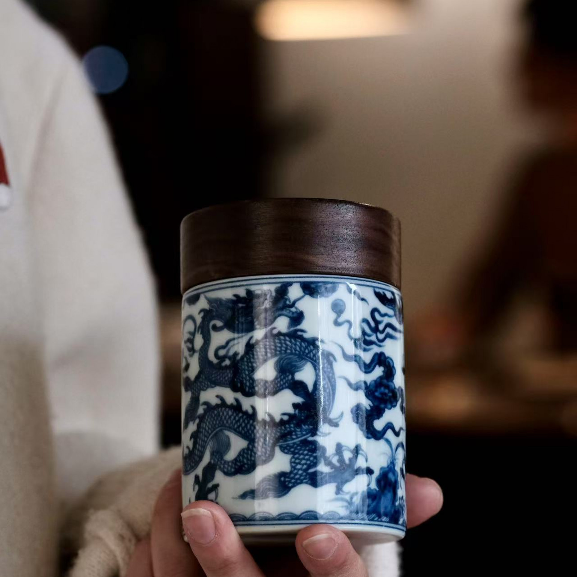 造悟堂丨青花龙纹 标款 木盖罐 双罐套组（小）-CJ