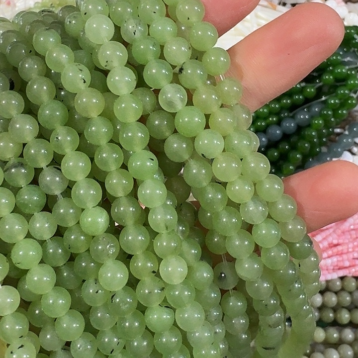 玛瑙/玉髓合金珠宝半成品2条6mm绿色圆珠
