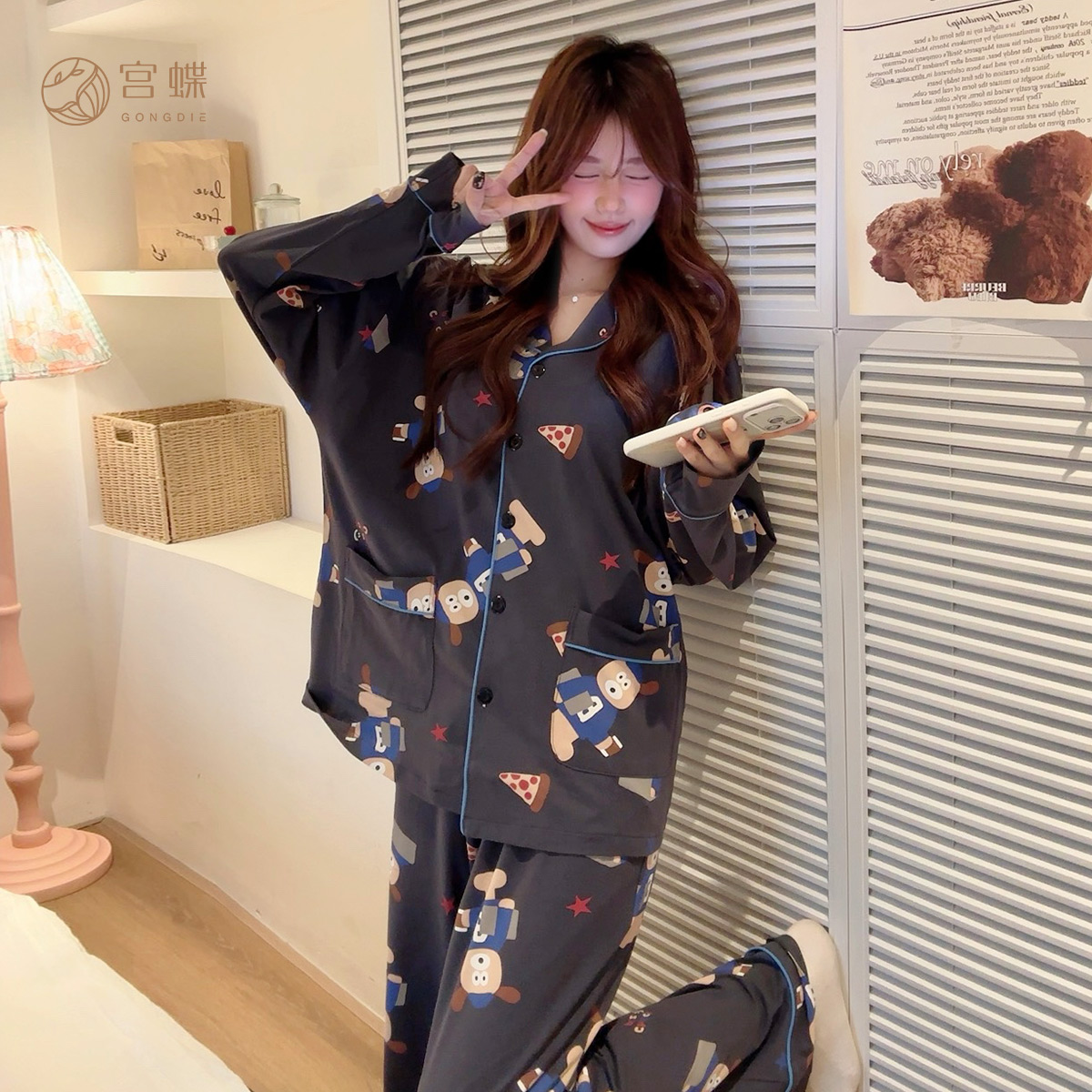 宫蝶【礼盒装】brunch brother春秋睡衣女长袖休闲卡通纯棉家居服