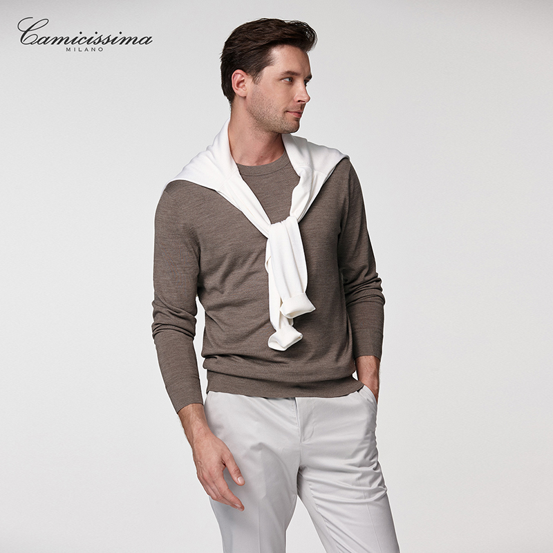 【100%绵羊毛】恺米切秋冬新品保暖男士圆领毛衣套头款羊毛衫