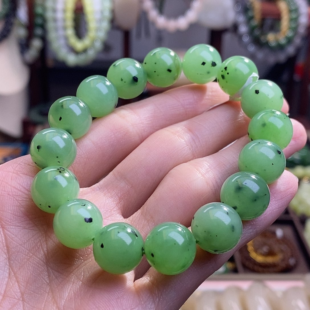 和田玉碧玉苹果绿手串12MM未镶嵌