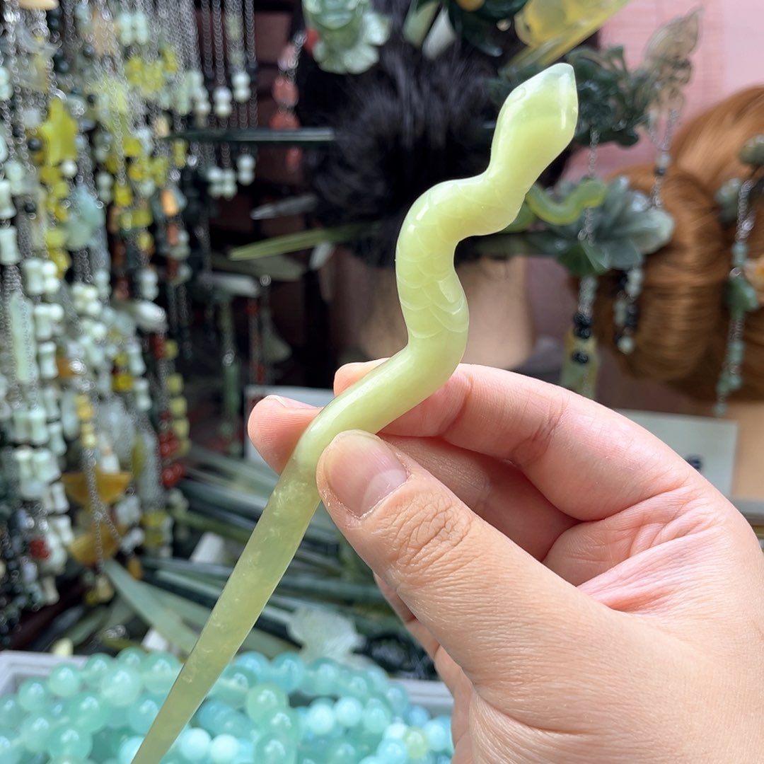 蛇纹石玉发饰未镶嵌默认微瑕岫玉发簪
