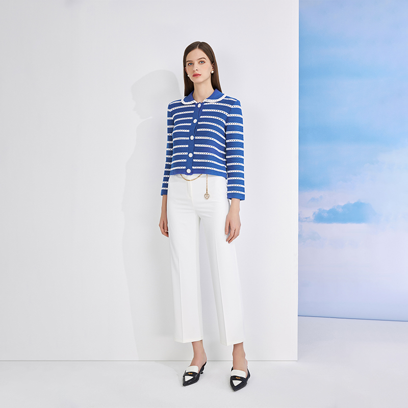 MOJO.S.PHINE新款夏季高级感条纹100分棉针织开衫MJEB02KCD015U61