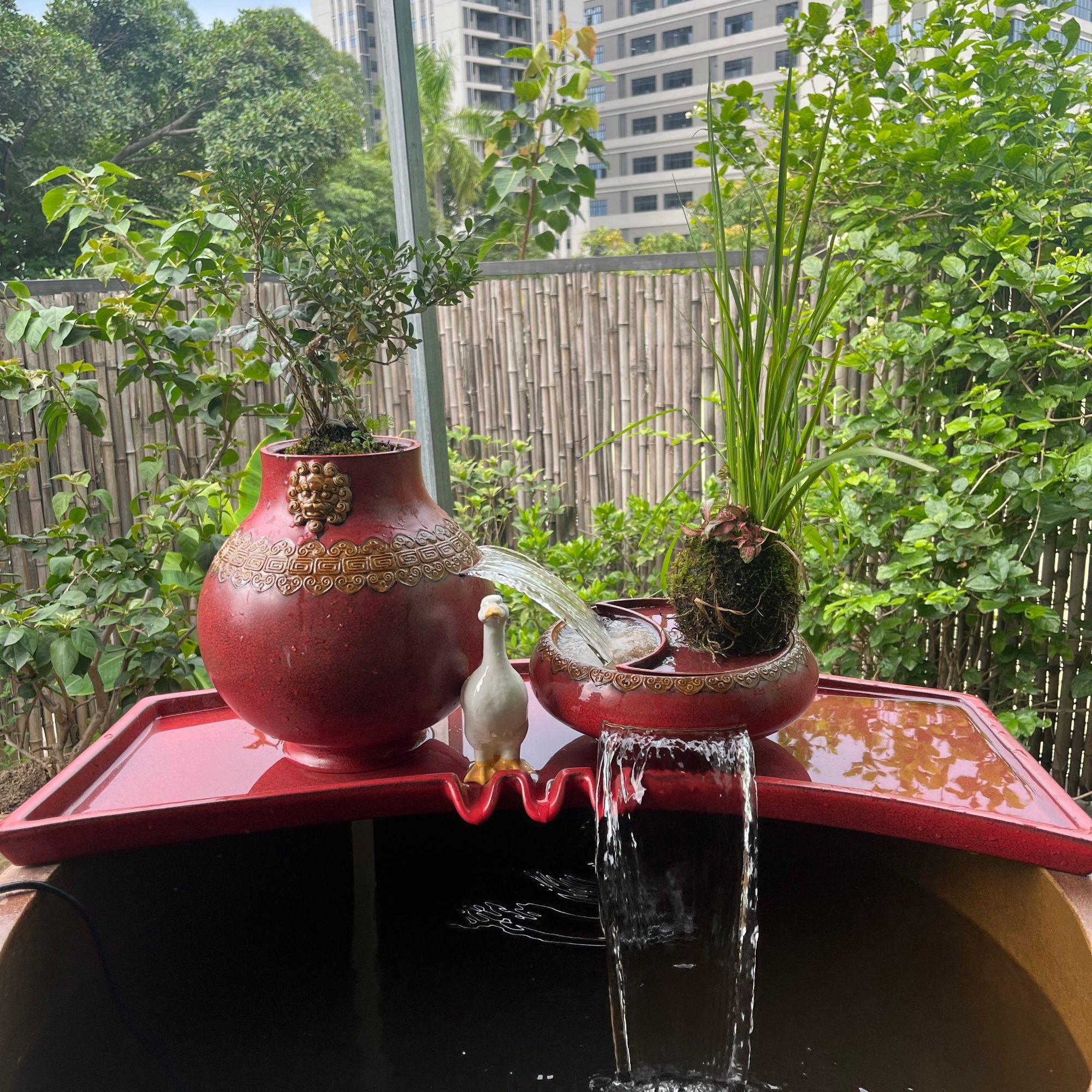 楚汉听香超大号瀑布流水鱼缸73过滤增氧种绿植物造景古法生态养鱼