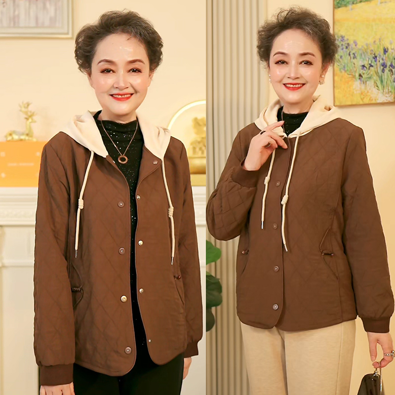 妈妈装秋季外套新款中老年女装洋气长袖上衣气质奶奶衣服春秋连帽