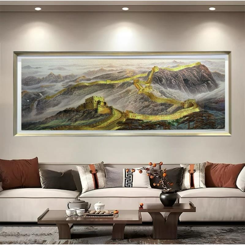 客厅装饰画织锦绣沙发背景墙挂画上档次万里长城大气山水刺绣壁画