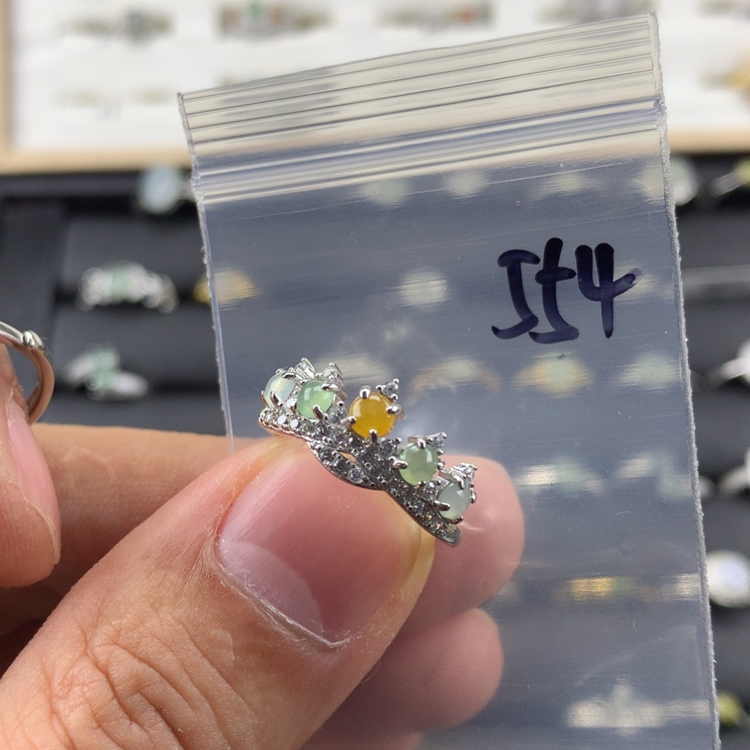 翡翠银S925镀金镶嵌戒指554