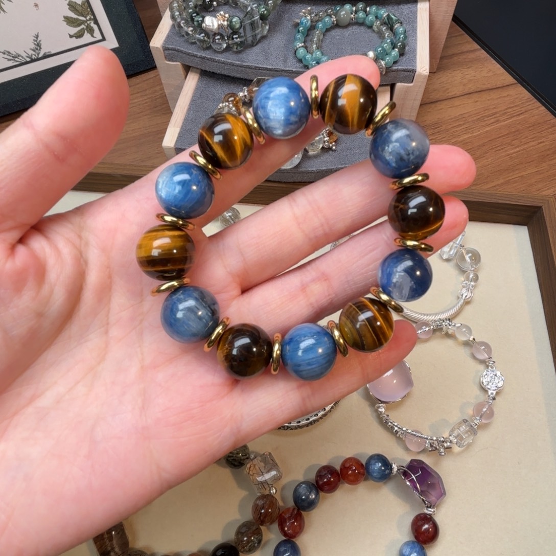 水晶合金手串天然水晶蓝晶石黄虎眼手串