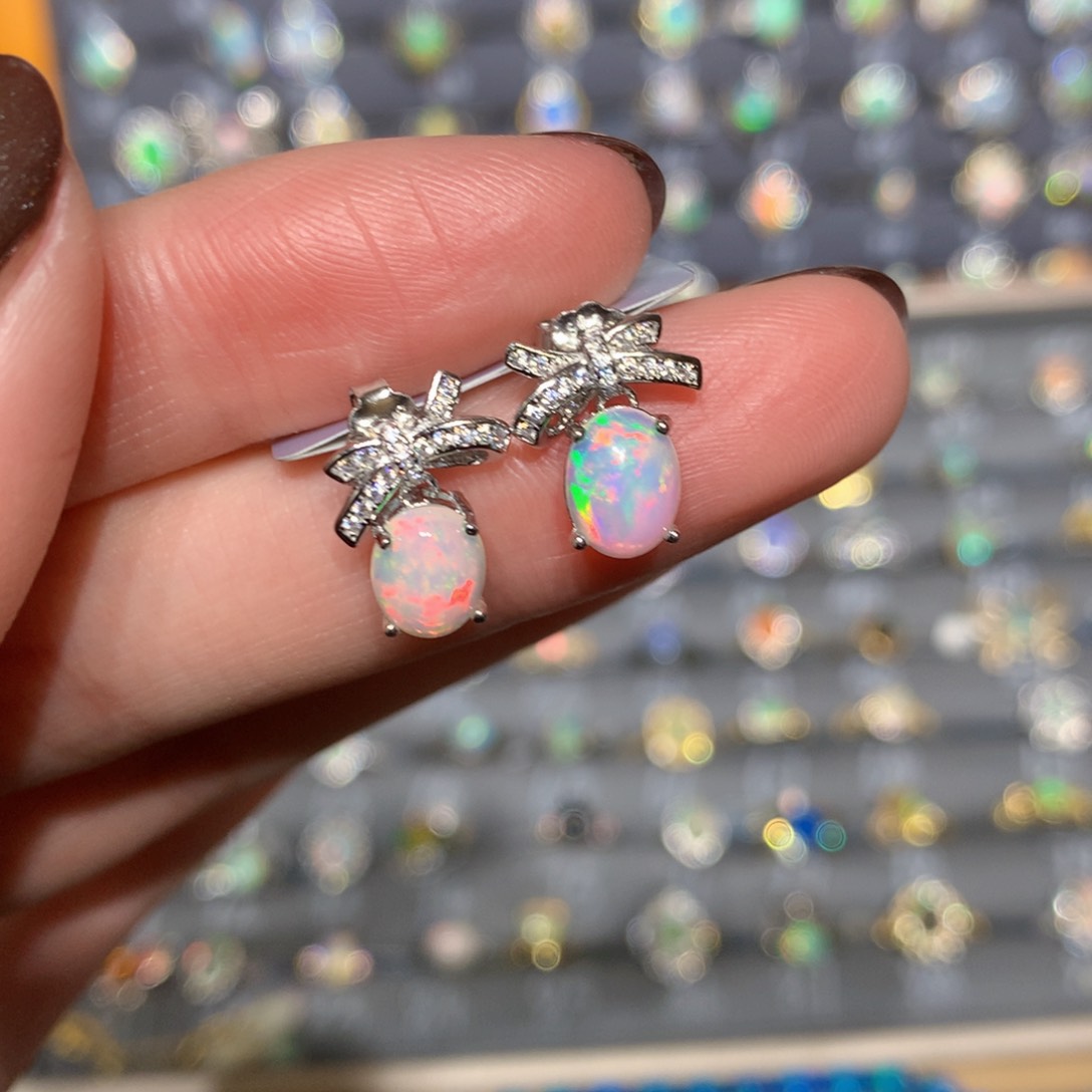 银S925镶嵌欧泊耳钉t