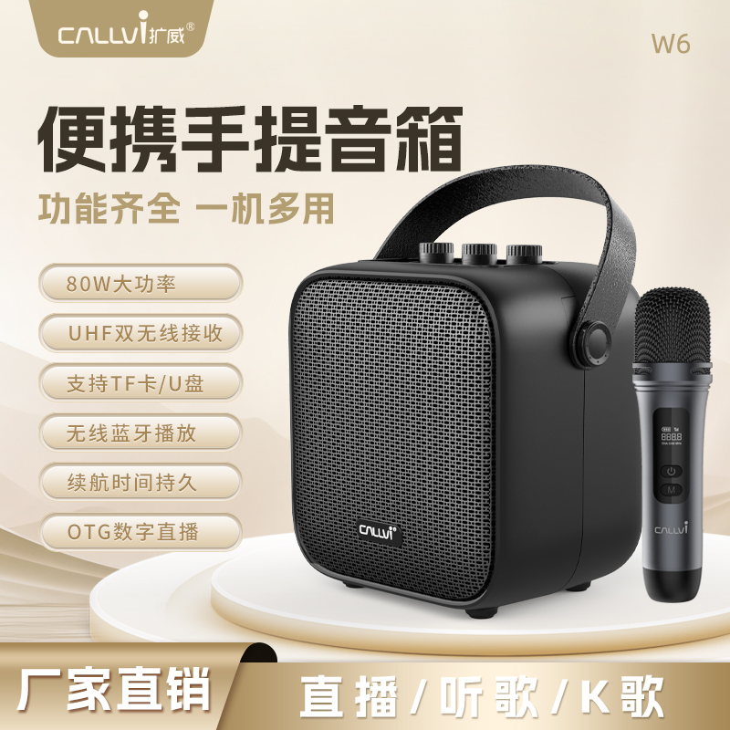 扩威W6无线蓝牙音响乐器唱歌大功率电吹管吉他重低音长续航音箱