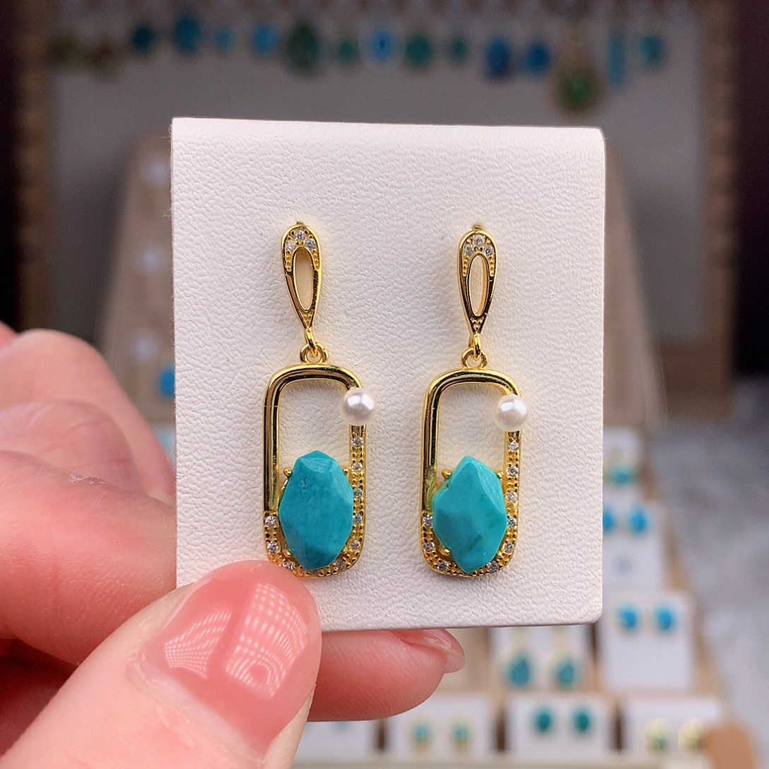 绿松石耳饰银S925镶嵌