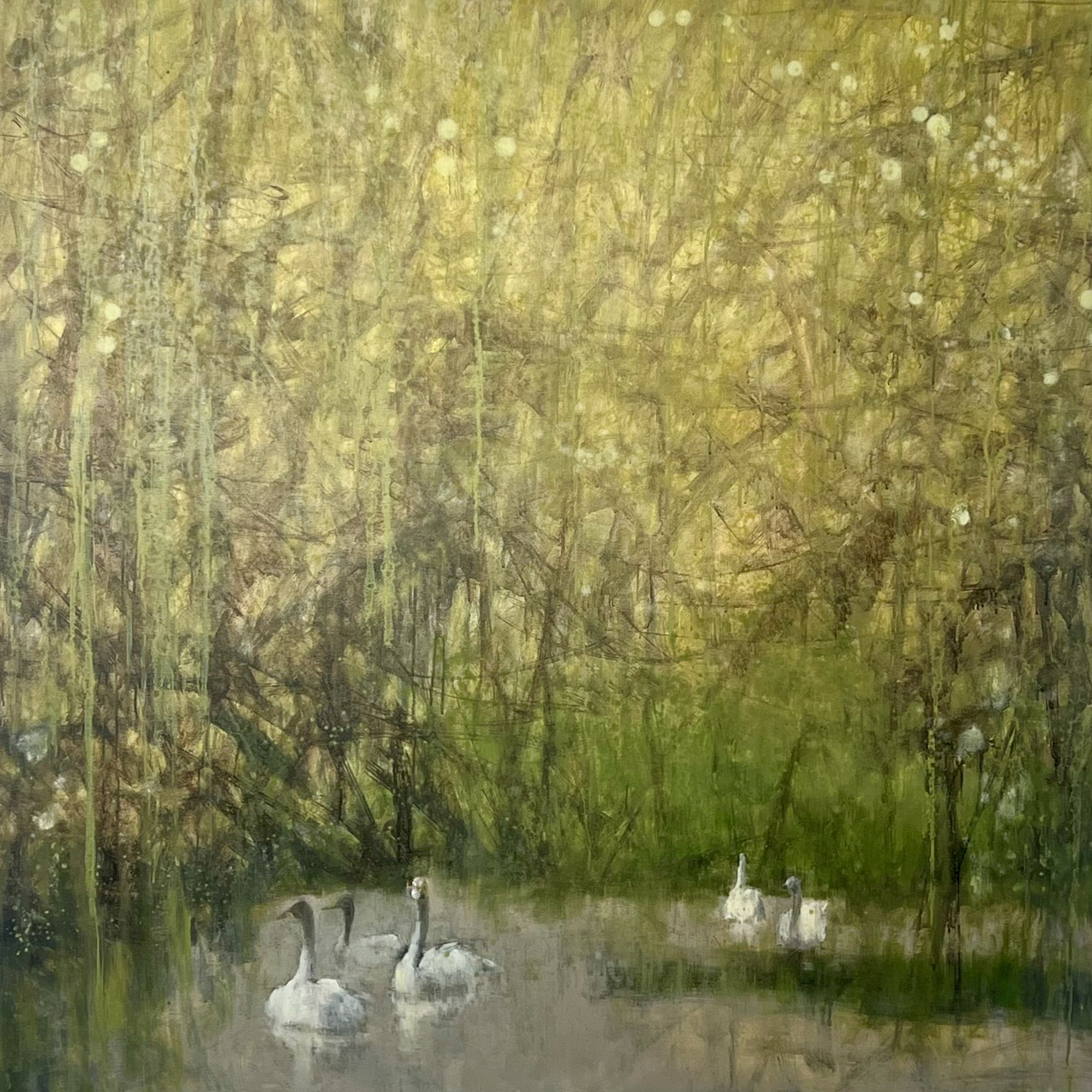 麦子油画｜梁显卿 《江南绿韵》系列大尺寸别墅客厅手绘油画收藏原稿