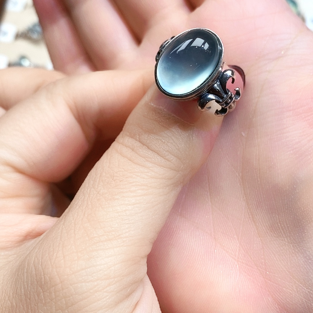 苍***学蛇纹石玉银S925镶嵌戒指