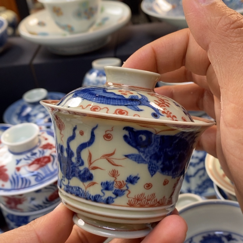 【闪购商品】景德镇青花釉里红盖碗