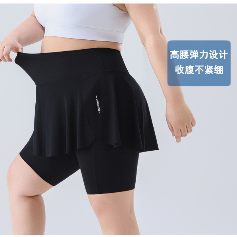 大码瑜伽裤假两件外穿裙裤高腰鲨鱼裤200斤可穿大码女装-8315四分