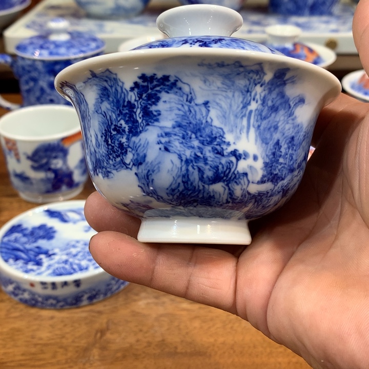 省级陶瓷艺术大师袁军老师青花盖碗