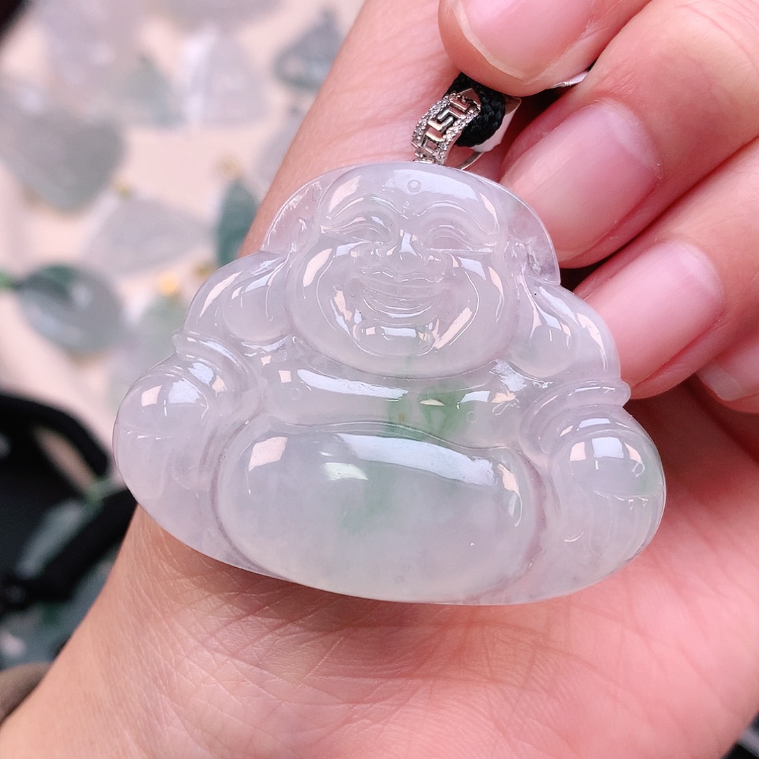 翡翠颈饰18K金镶嵌飘花大佛43、35.5、45.3、6