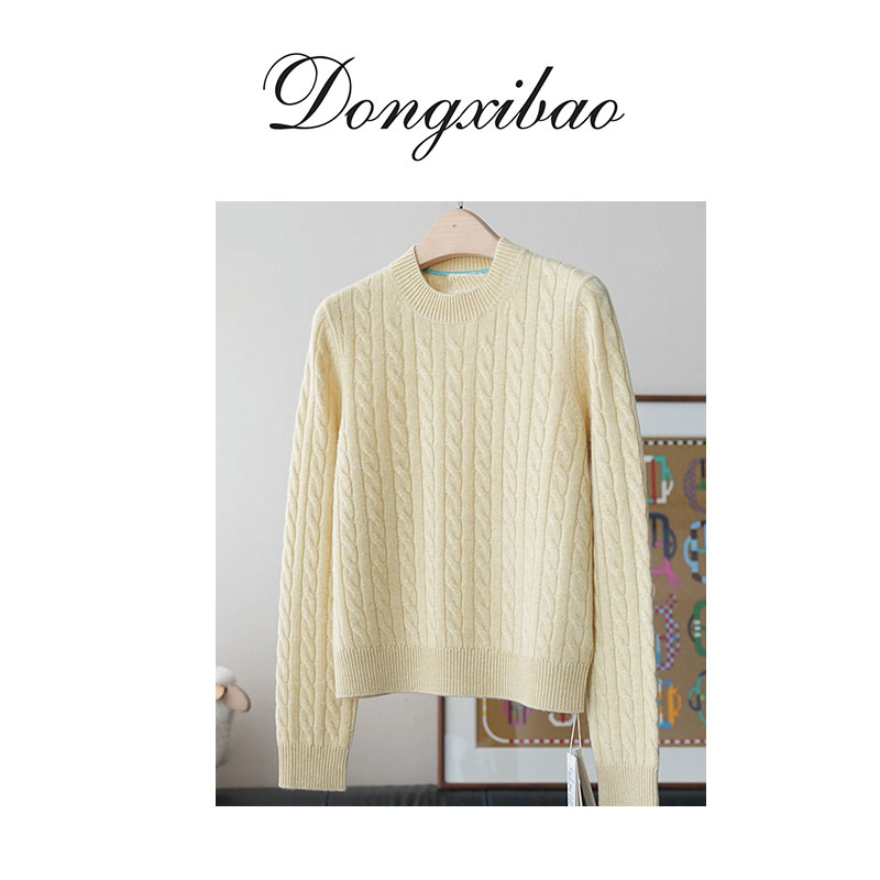 【顶奢baby小羊羔】加厚麻花纯羊绒针织套头圆领毛衣