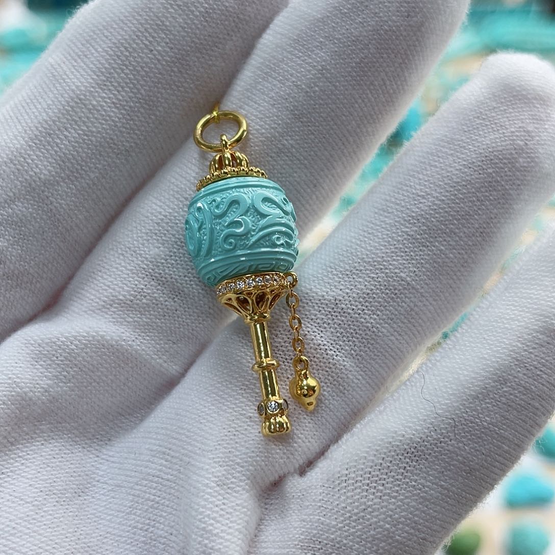 绿松石珠宝奇石18K金镶嵌