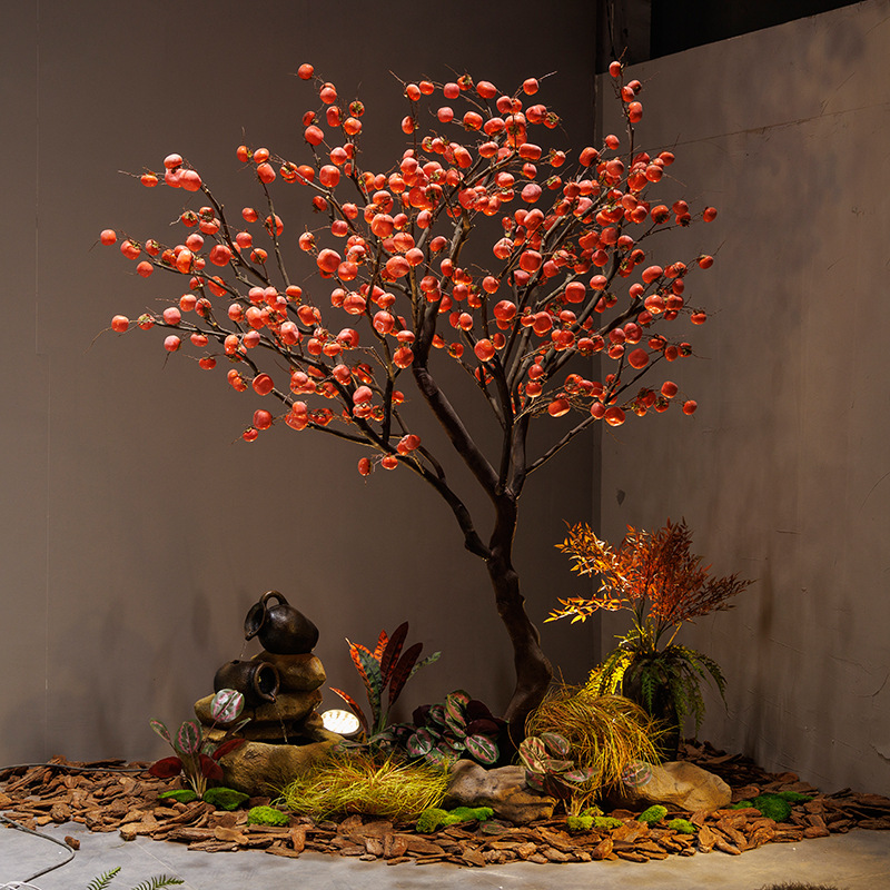 柿子树仿真假树落地会所植物造景倒挂室内装饰新中式禅意日系软装