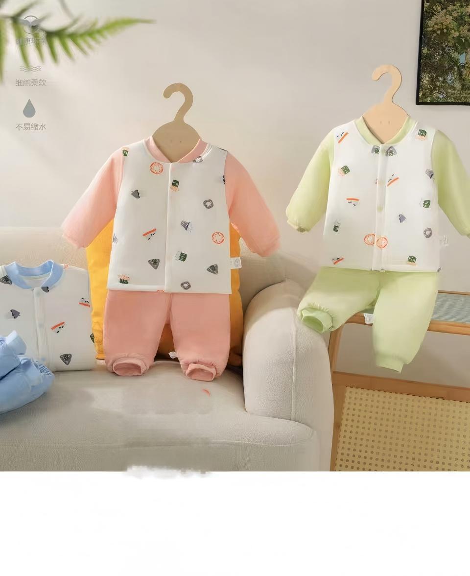 加厚款碎花婴幼加棉保暖套装宝宝加厚分体衣秋冬