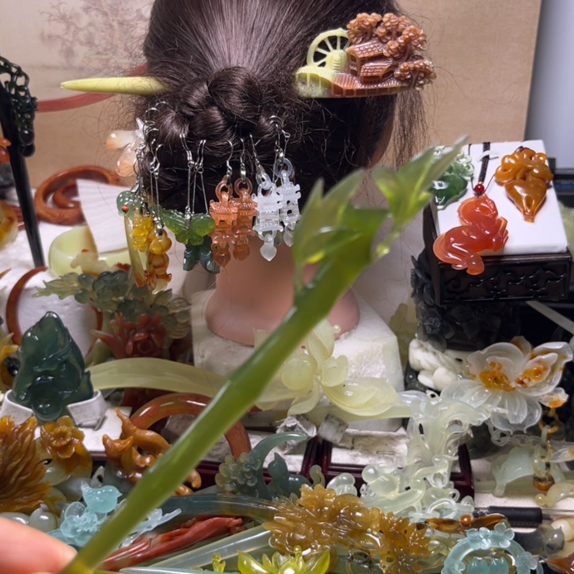 【闪购商品】蛇纹石玉合金发饰