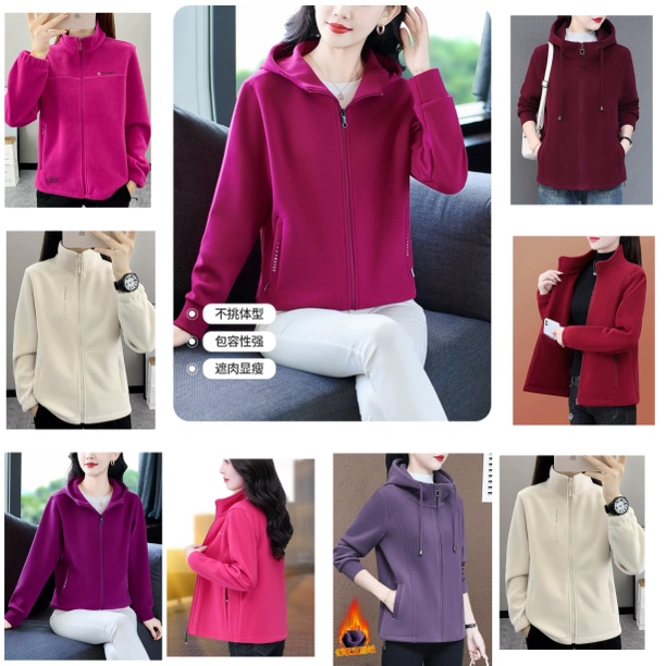 男女士秋冬加厚抓绒休闲保暖女外套双面绒
