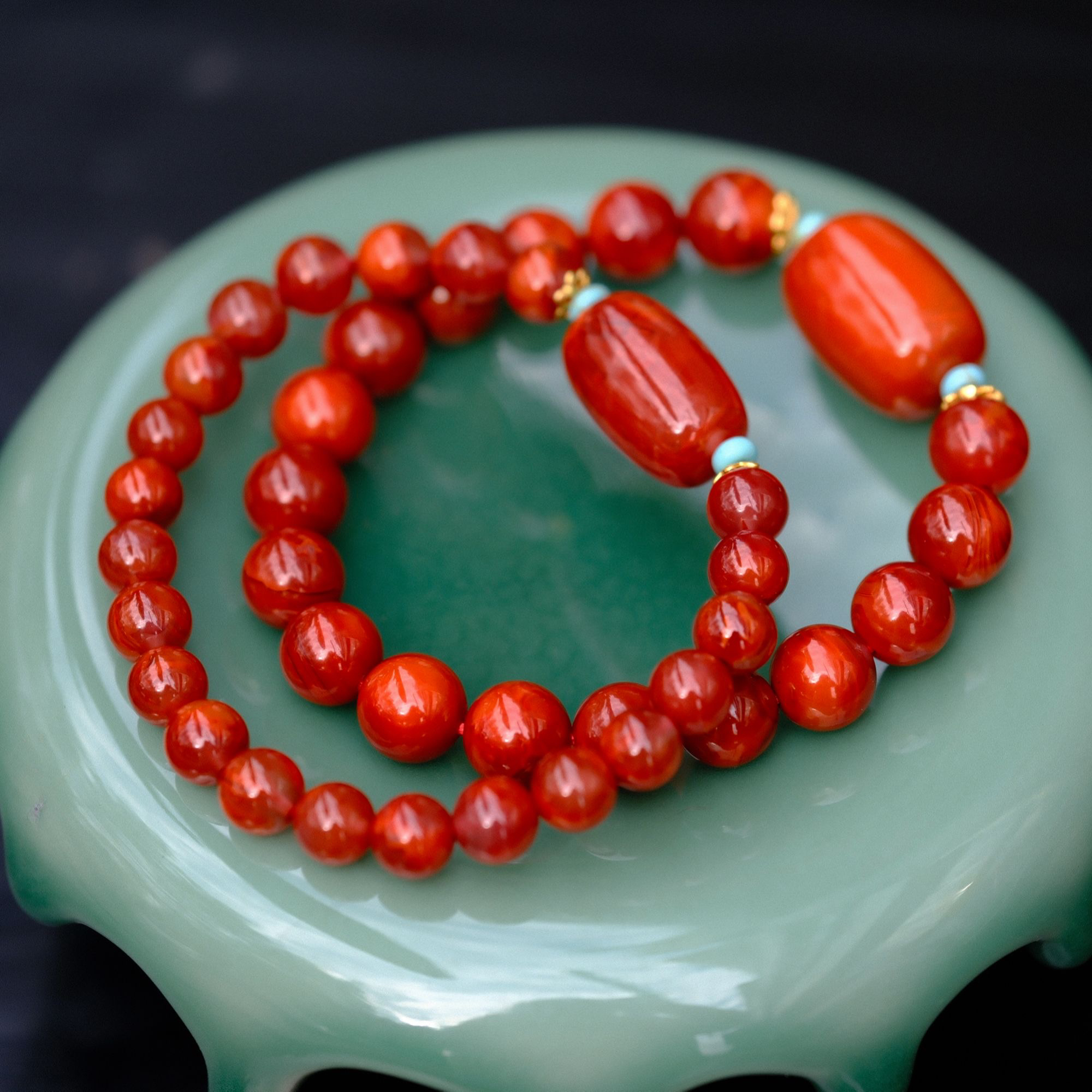 【钰玲珠宝】川料南红枣珠牛血红单圈手串多样性发一