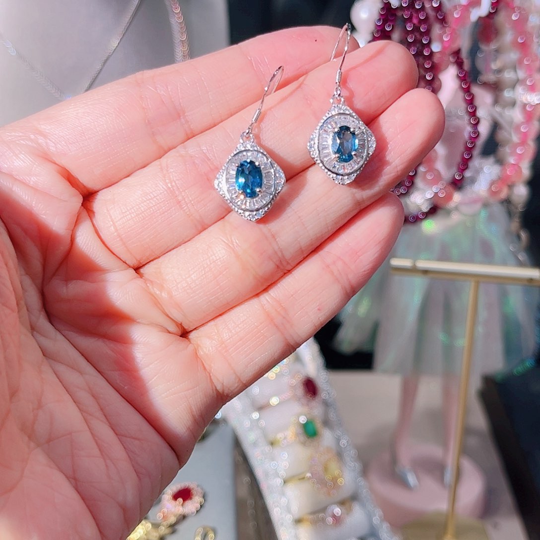 托帕石耳饰银S925镶嵌