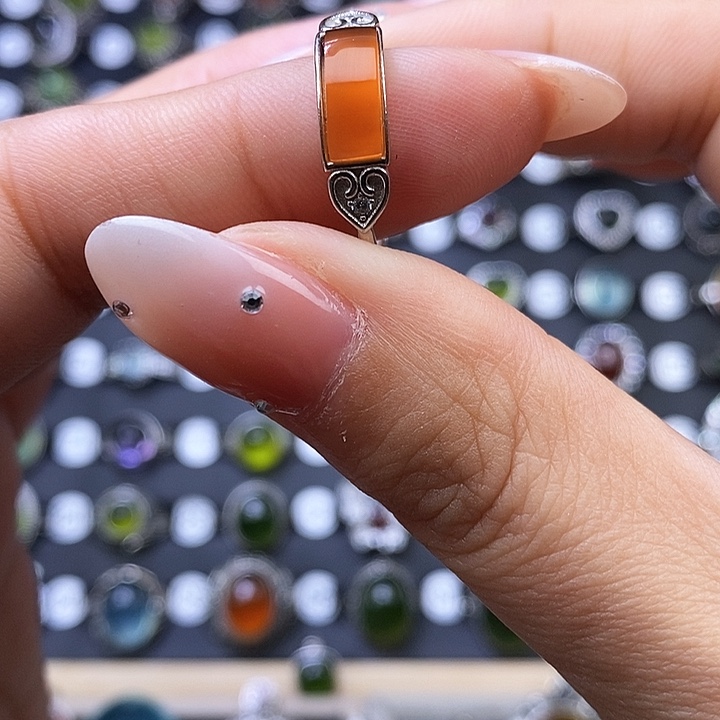 岫玉戒指银S925镶嵌戒指