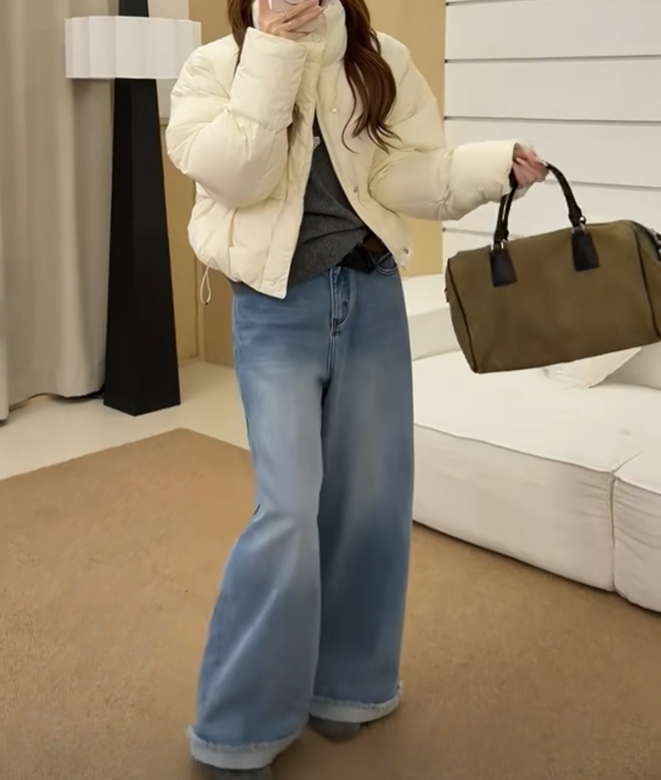 Z.X   流苏翻边加绒牛仔阔腿裤  86065（K5）