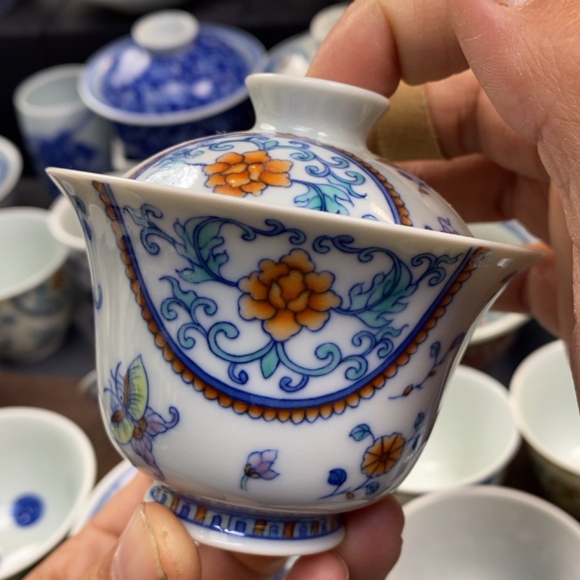 【闪购商品】景德镇青花斗彩盖碗