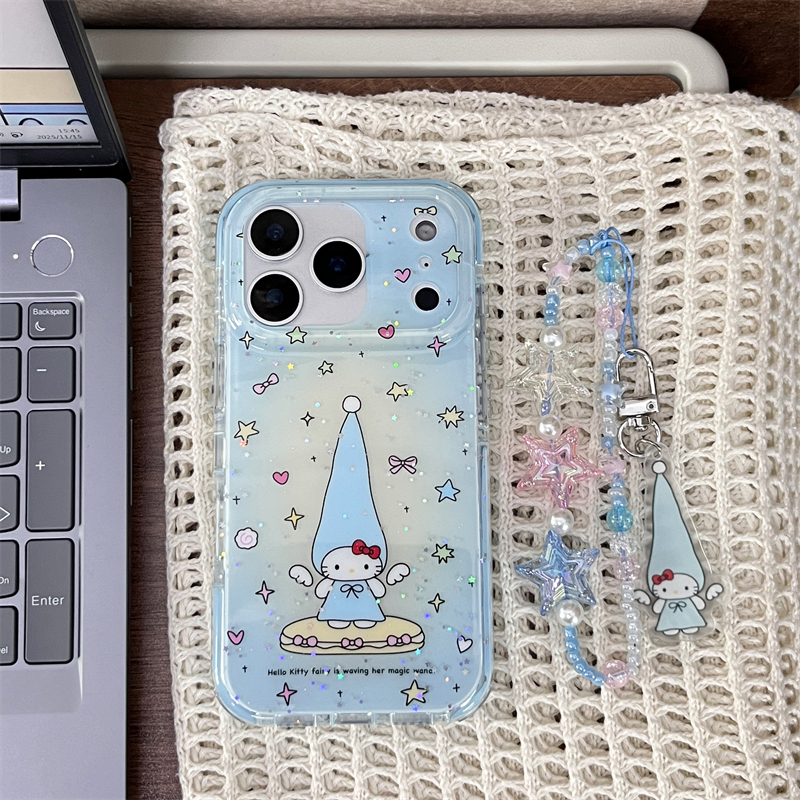 渐变蓝星星长帽Kitty+链条适用16promax手机壳iPhone17苹果15/14 