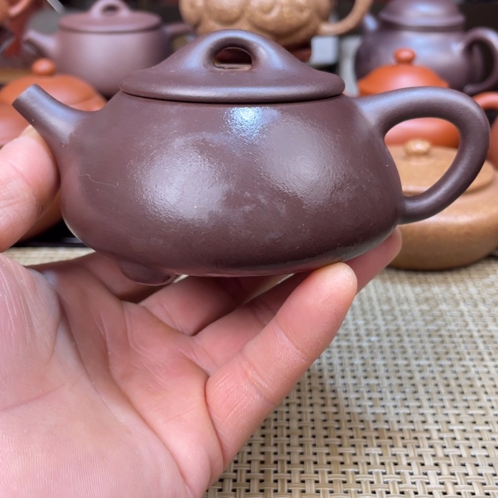 紫砂茶壶平*心紫泥石瓢手工制作
